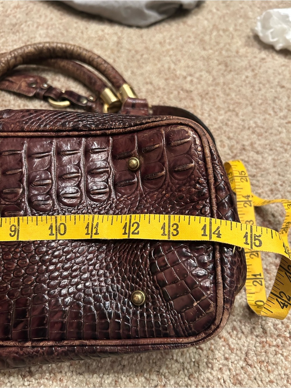 Brahmin Croc-Embossed Leather Satchel in Deep Brown Truffle Melbourne - Picture 7 of 9